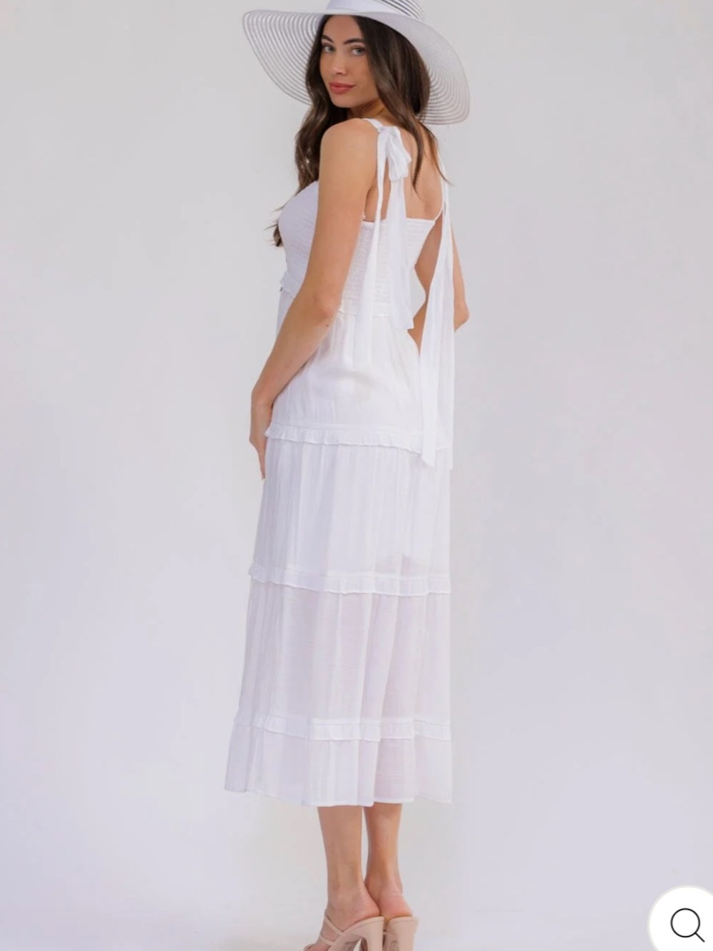 White Tiered Maxi Sundress with Black Bow Detail - Picture 4 of 4